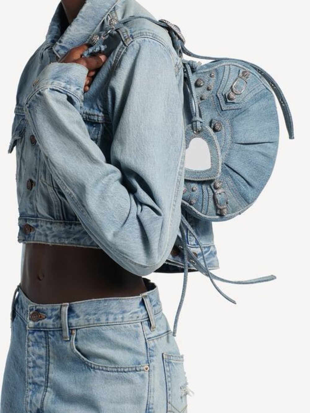 BALENCIAGA Small Le Cagole Denim Shoulder Bag